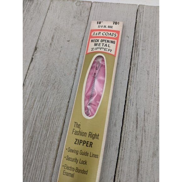 Vintage J&P Coats Neck Opening Metal Zipper 18" Dk Rose 32-B - Picture 2 of 4